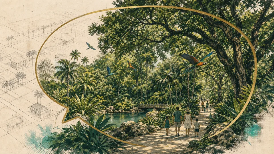 The tropical Parrot Jungle landscape protected from surrounding residential development.