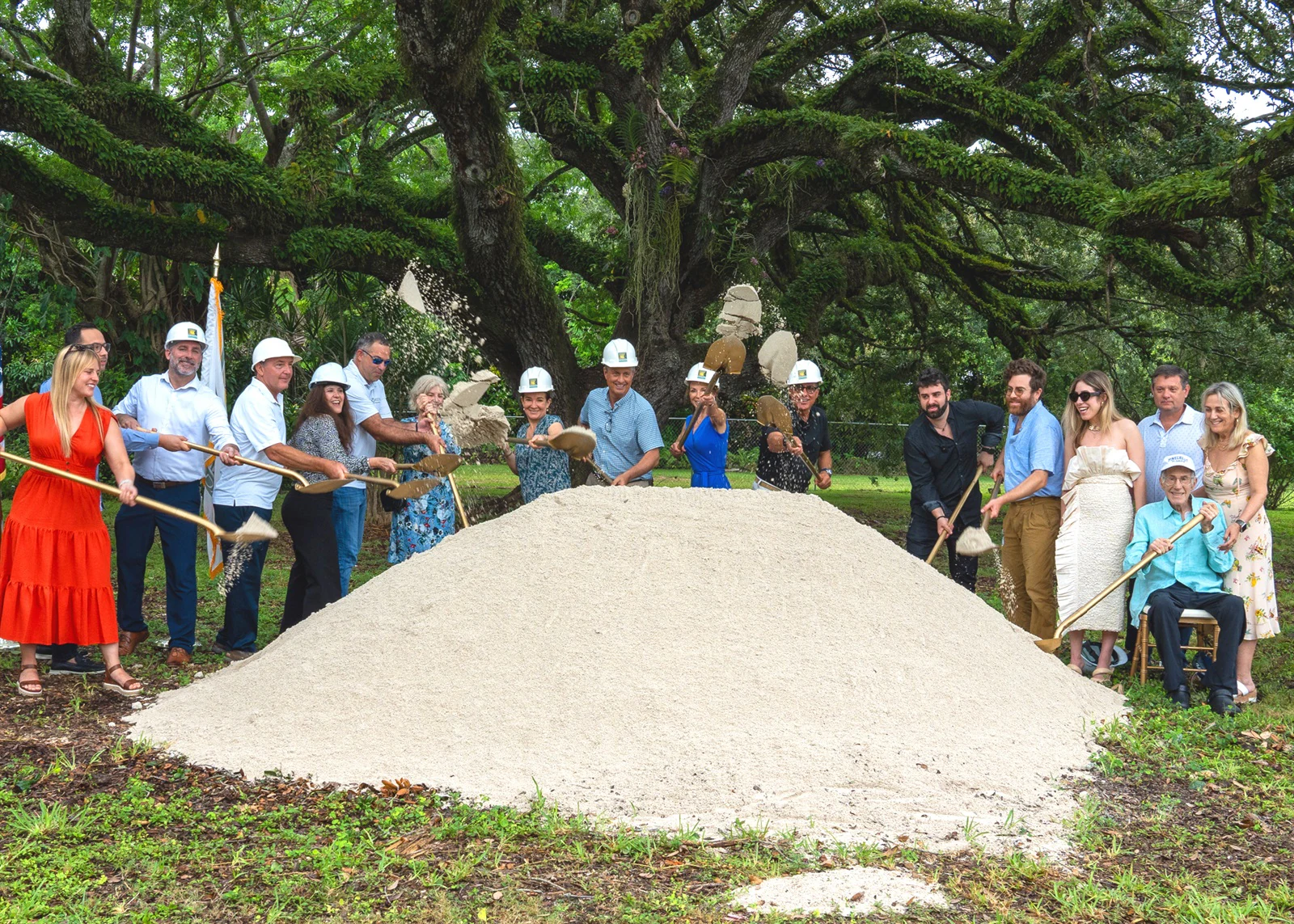 Gary Matzner with family, Village officials, and neighbors at the July 2024 park groundbreaking.